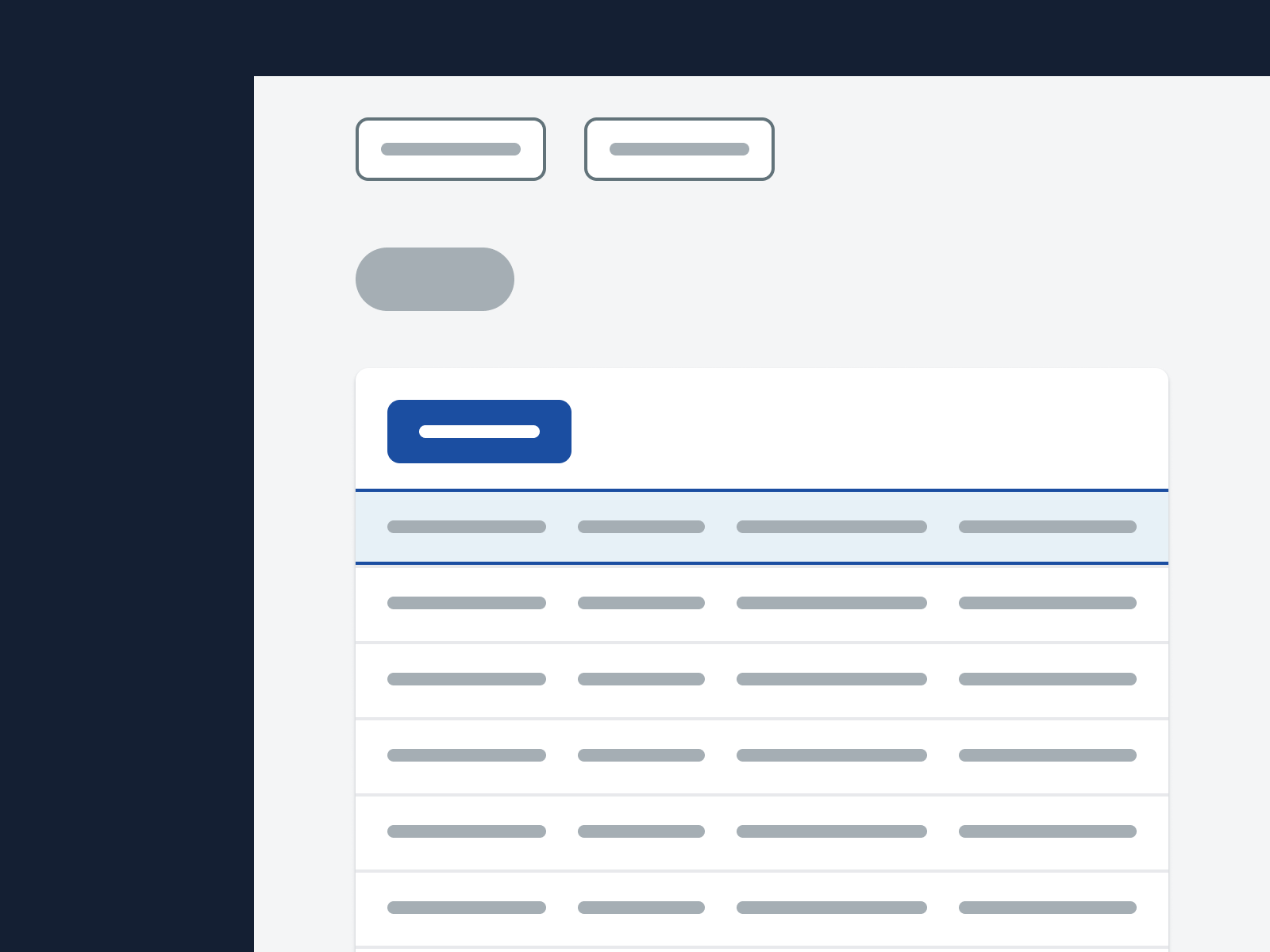 A page with a section containing a table and a button to create new table rows.  The first table row is highlighted to indicate that it’s newly created. It’s placed immediately after the button.