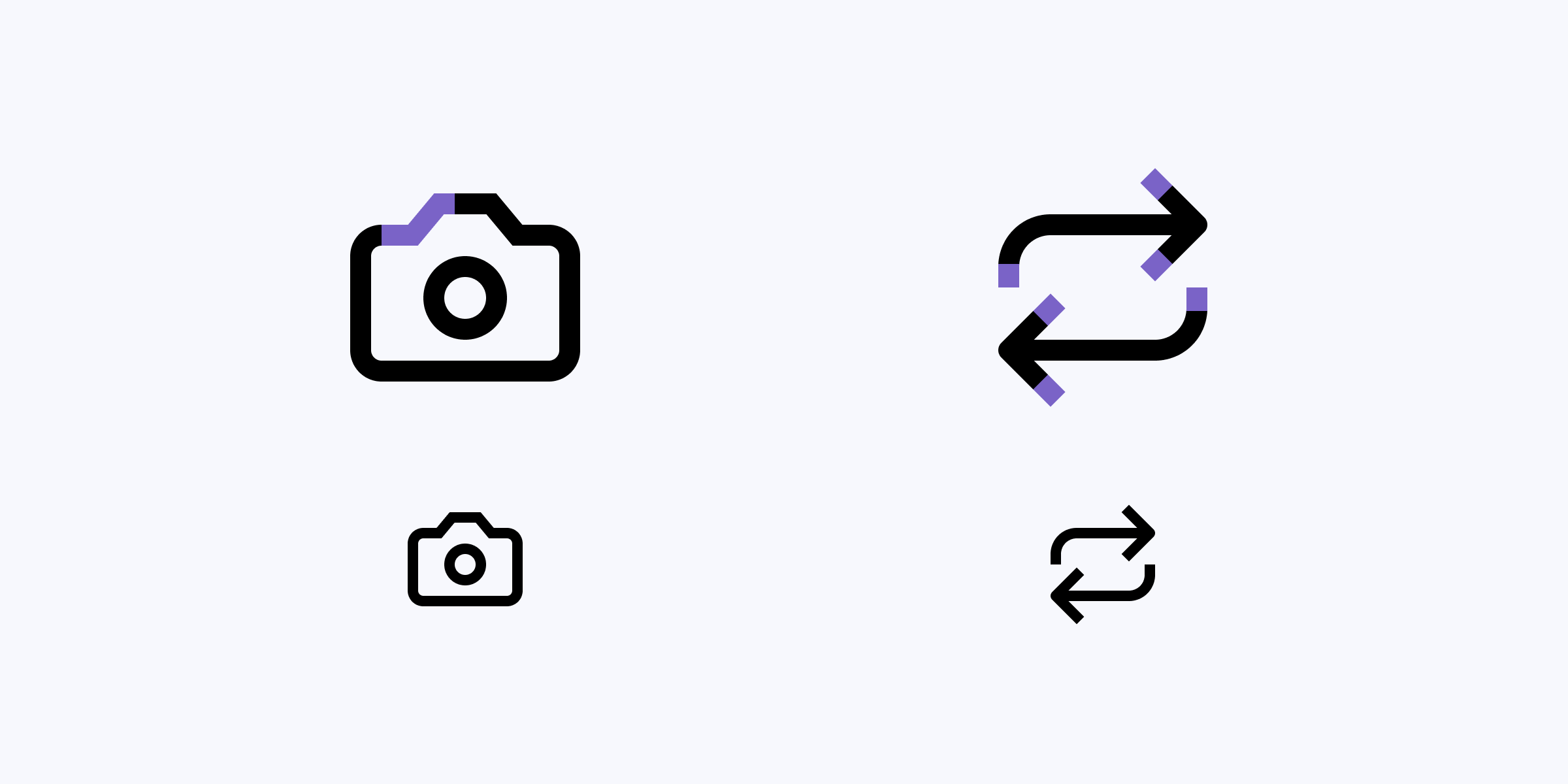 Three icons with sharp, squared corners