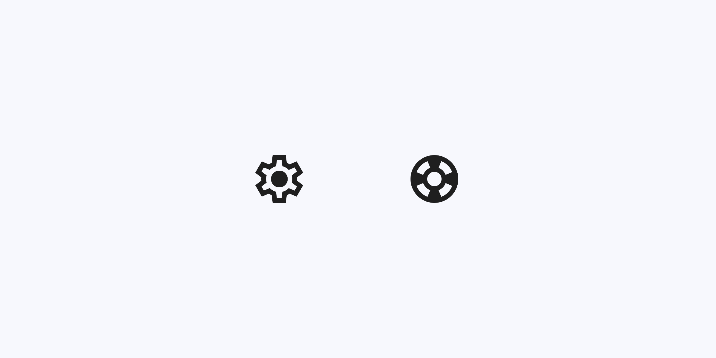 A standard gear icon for 'settings' and a lifebuoy icon for 'help'