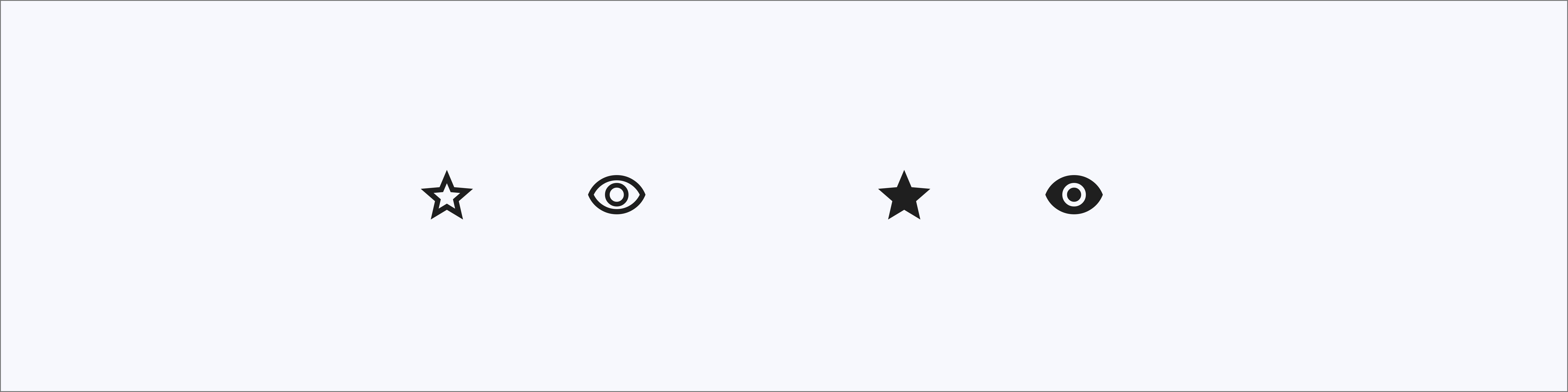 Display four icons to show style variations: an outlined star, an outlined eye, a filled star, and a filled eye.